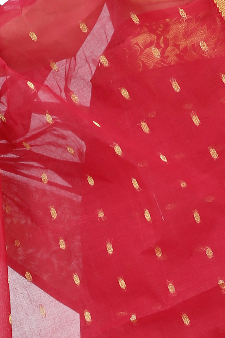 Red Pure Cotton Gopa Tant Saree (927)